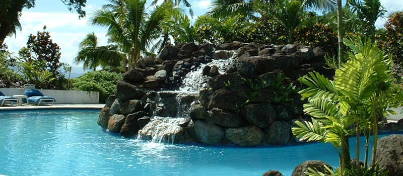 Guests at Lomalagi can enjoy the beautiful landscaped pool with waterfall.